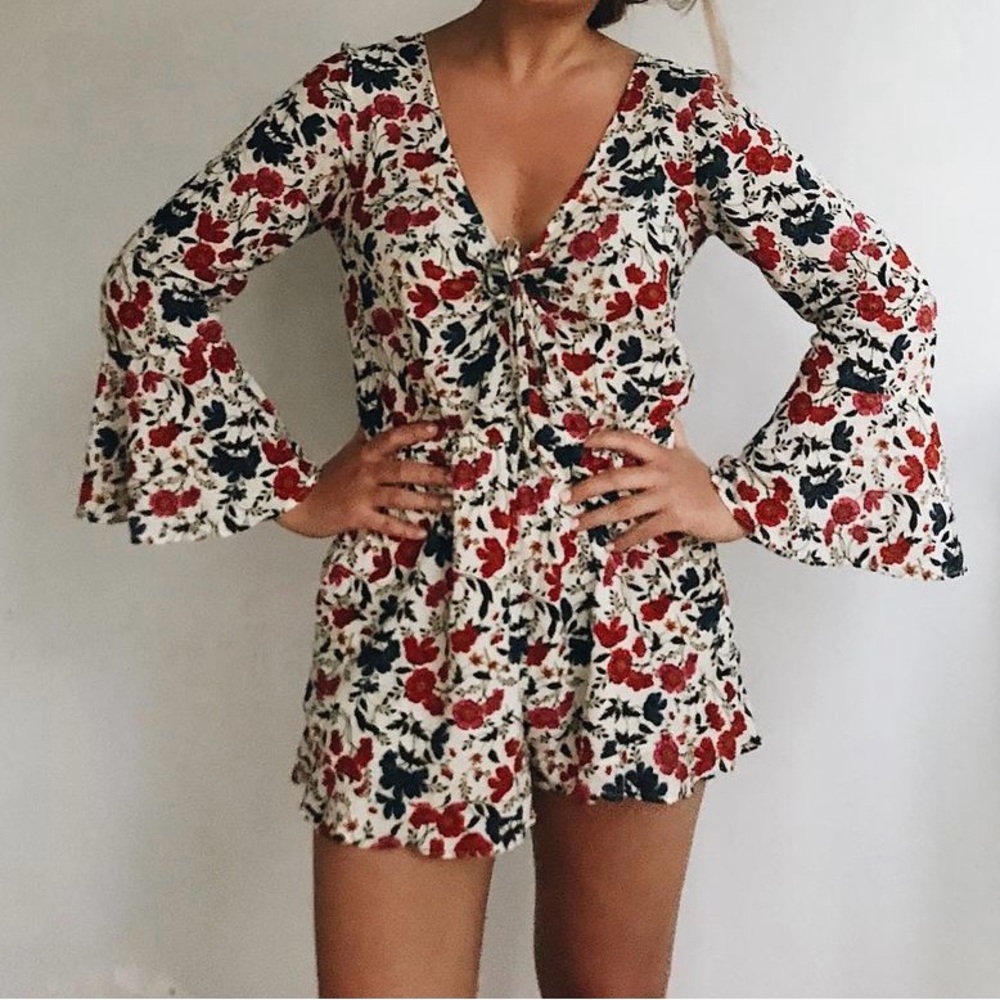 American Eagle Outfitters Floral Romper - Red and Blue